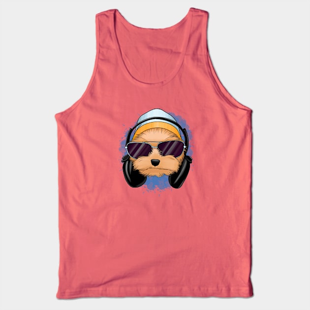 Cute yorkie with headphones Tank Top by Kuchinska design